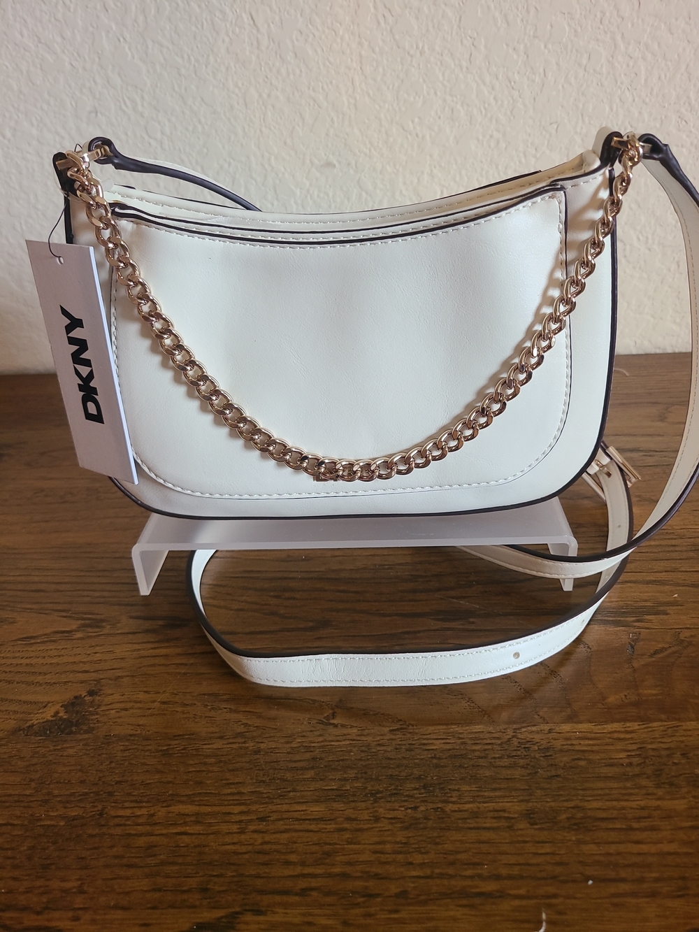 DKNY White Shoulder Bag with Rose Gold Chain